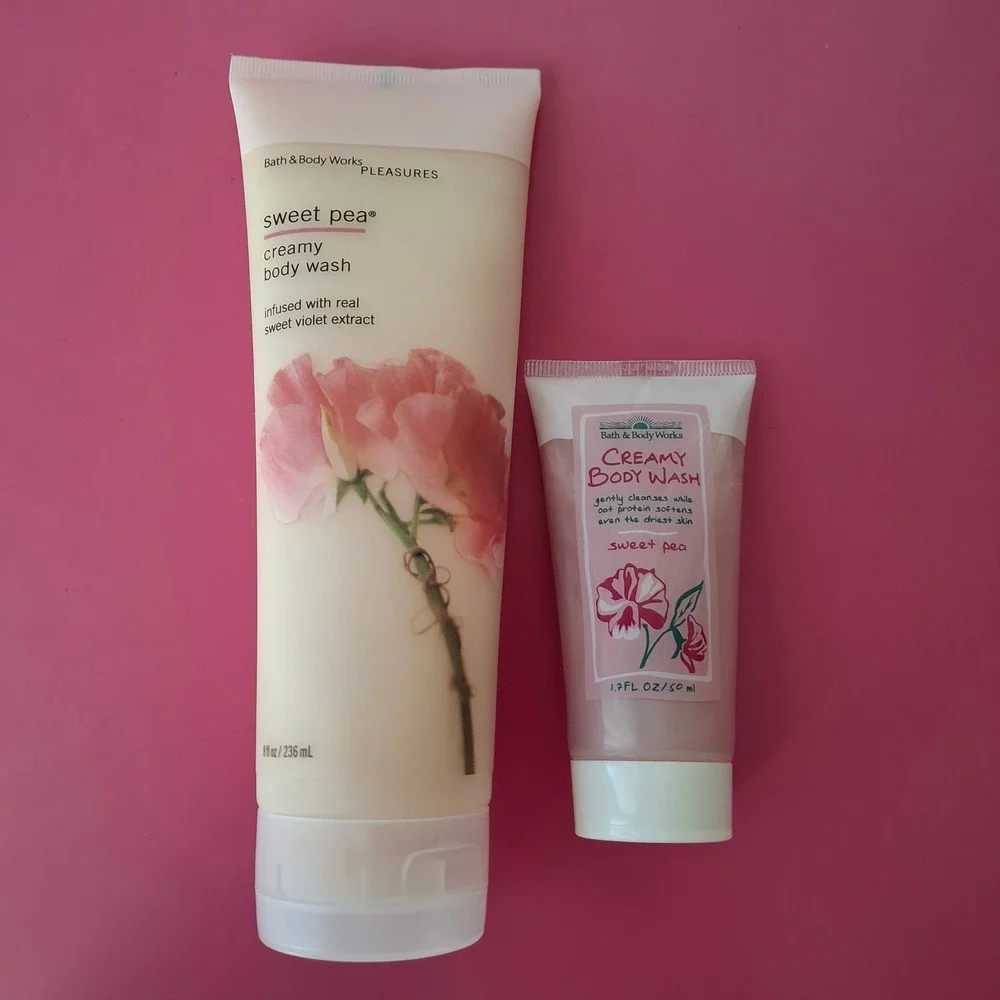 Bath & Body Works SWEET PEA Creamy Body Wash Set Vintage Pleasures 8oz & 1.7oz